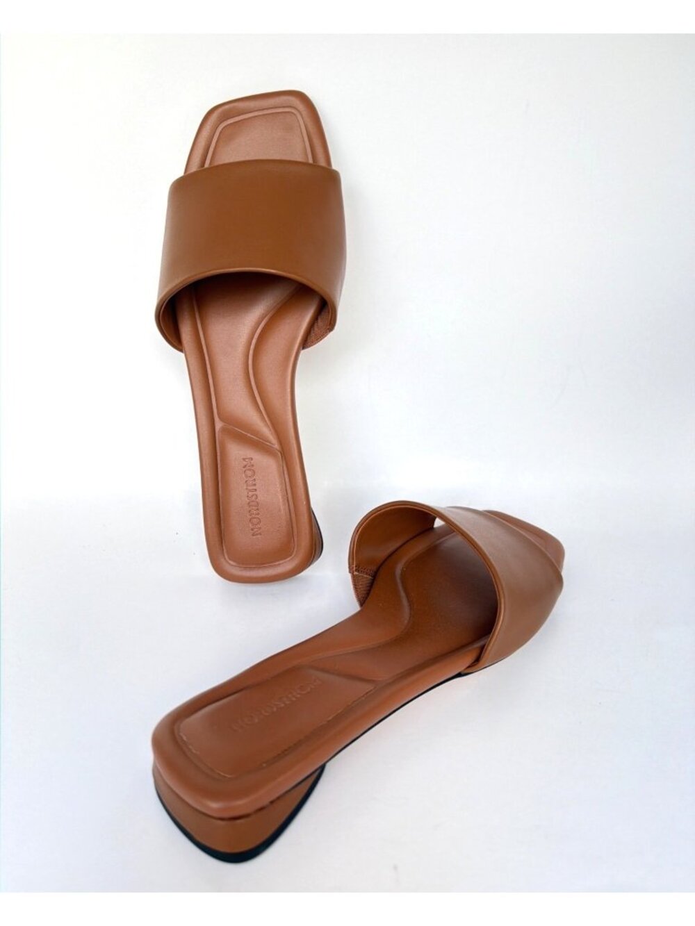 Nordstrom Babette Leather Sandals Camel Brown Women Slides Size 6